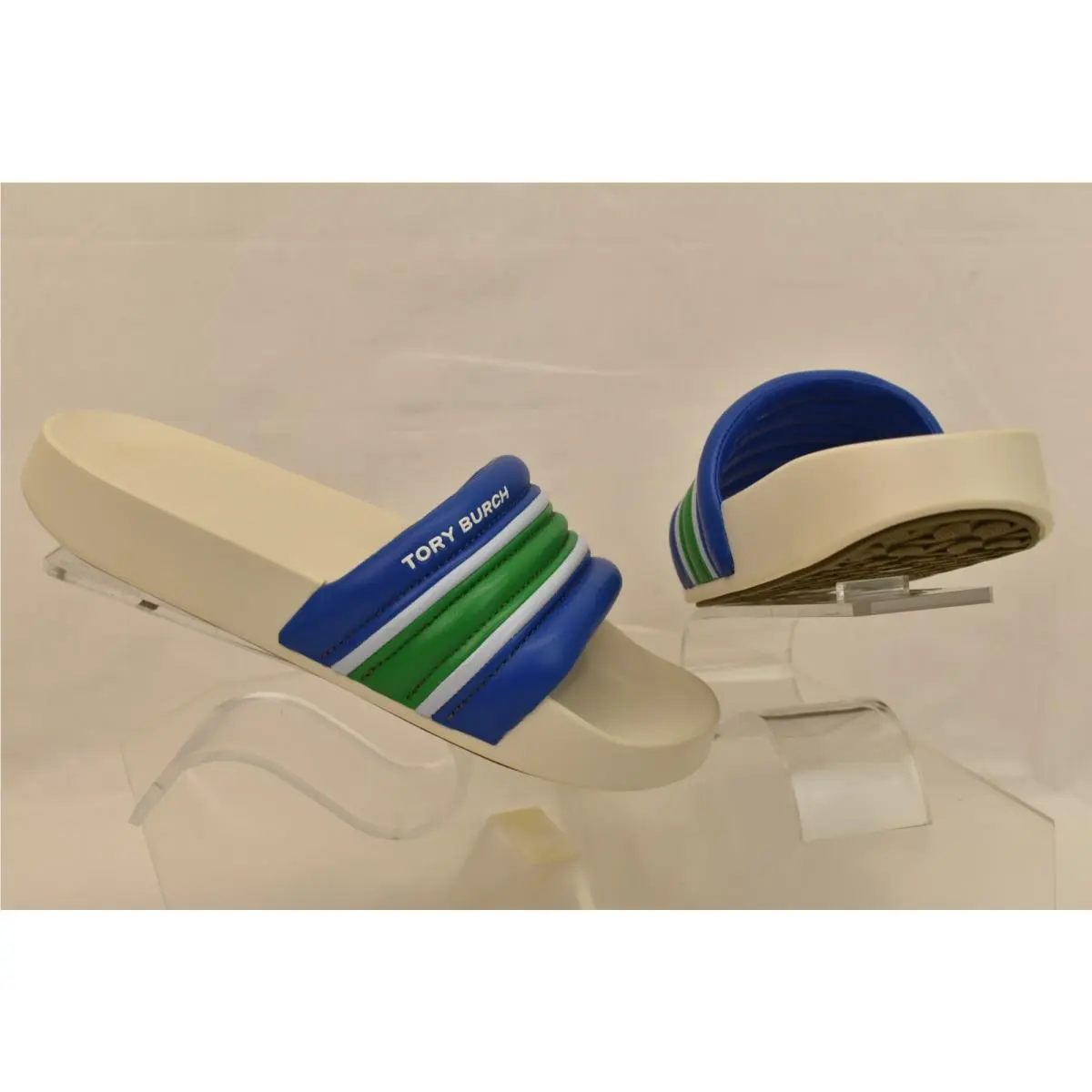 Tory Burch shoes - STRIPE SLIDES - STRIPE SLIDES - Light Blue/Green/Bondi Blue, Manufacturer: MULTICOLOR (UPC: 192485112740) 5