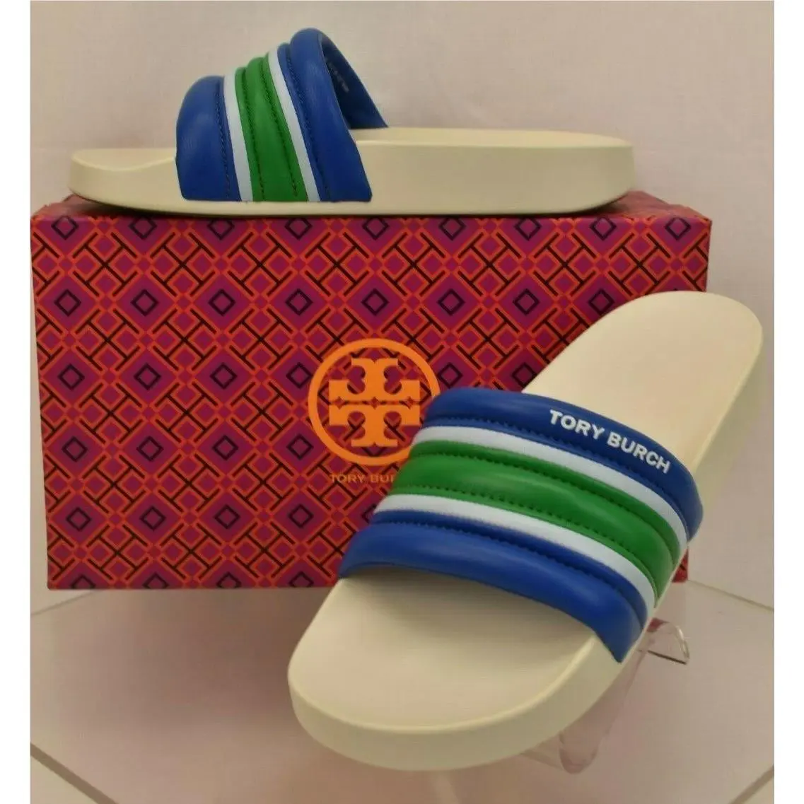 Tory Burch shoes - STRIPE SLIDES - STRIPE SLIDES - Light Blue/Green/Bondi Blue, Manufacturer: MULTICOLOR (UPC: 192485112740) 6