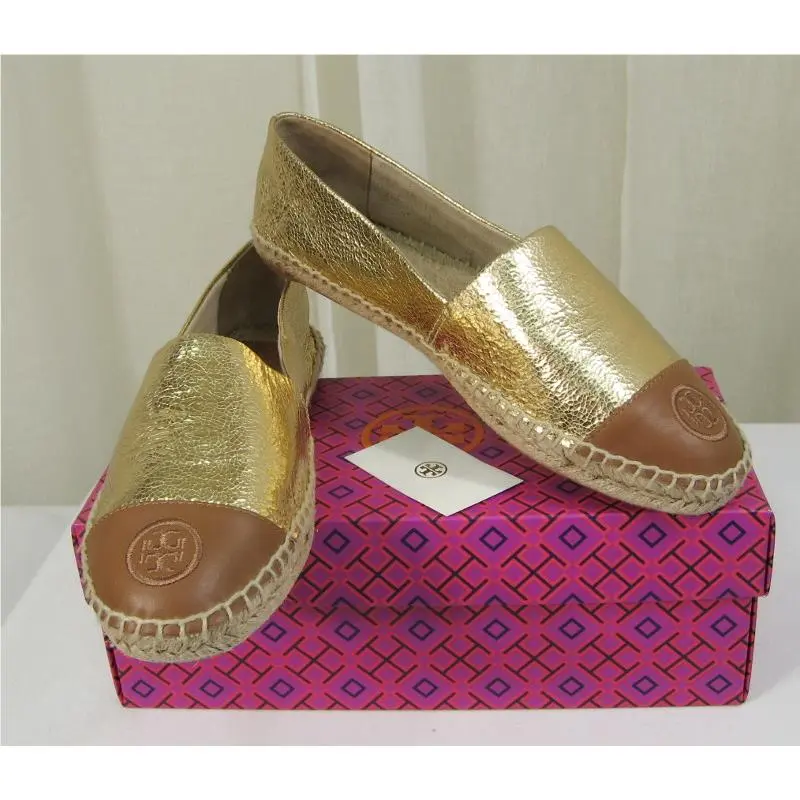 Tory Burch shoes - Colorblock Logo Slip-On Leather Espadrille Flat - 51158648 - Gold/Royal Tan, Manufacturer: Gold/Royal Tan (UPC: 888736907608) 2