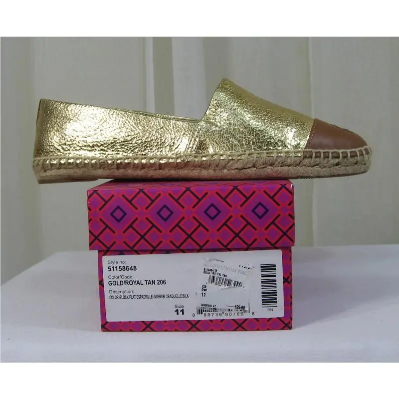 Tory Burch shoes - Colorblock Logo Slip-On Leather Espadrille Flat - 51158648 - Gold/Royal Tan, Manufacturer: Gold/Royal Tan (UPC: 888736907608) 10