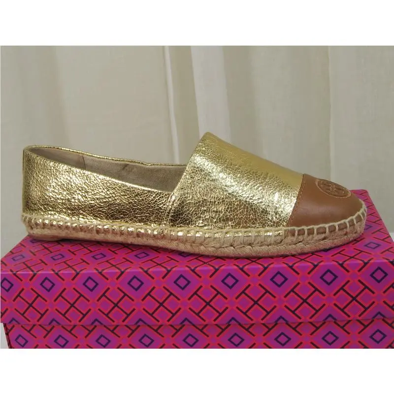 Tory Burch shoes - Colorblock Logo Slip-On Leather Espadrille Flat - 51158648 - Gold/Royal Tan, Manufacturer: Gold/Royal Tan (UPC: 888736907608) 3