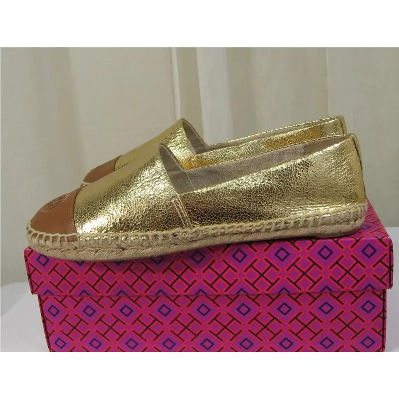 Tory Burch shoes - Colorblock Logo Slip-On Leather Espadrille Flat - 51158648 - Gold/Royal Tan, Manufacturer: Gold/Royal Tan (UPC: 888736907608) 6