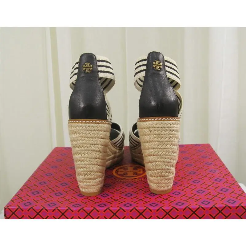 Tory Burch shoes - Frieda Elastic/Leather Espadrille Platform Wedge - 53734 - Black & White Stripe/Black, Manufacturer: Black & White Stripe/Black (UPC: 192485116700) 7