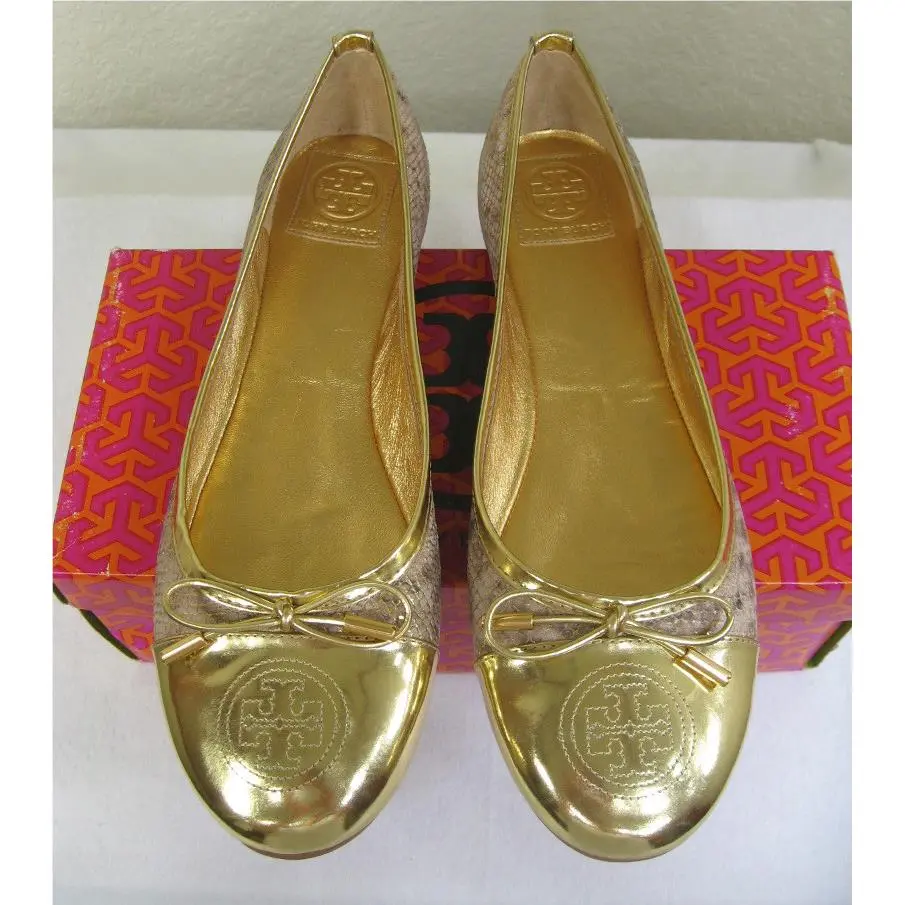 Tory Burch shoes - Verbena Cap Toe Bow Metallic Snake Ballet Flat - 21108699 - Gold, Manufacturer: gold (UPC: 885427182849) 4