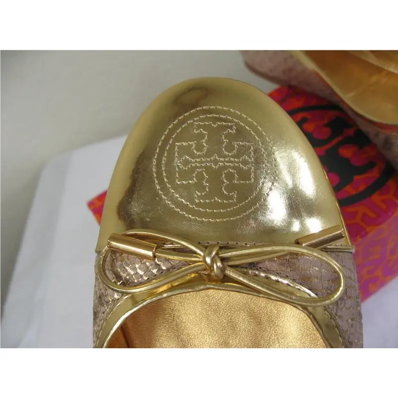 Tory Burch shoes - Verbena Cap Toe Bow Metallic Snake Ballet Flat - 21108699 - Gold, Manufacturer: gold (UPC: 885427182849) 9