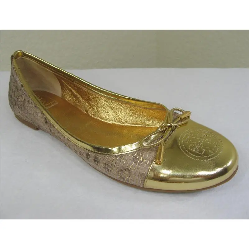 Tory Burch shoes - Verbena Cap Toe Bow Metallic Snake Ballet Flat - 21108699 - Gold, Manufacturer: gold (UPC: 885427182849) 0