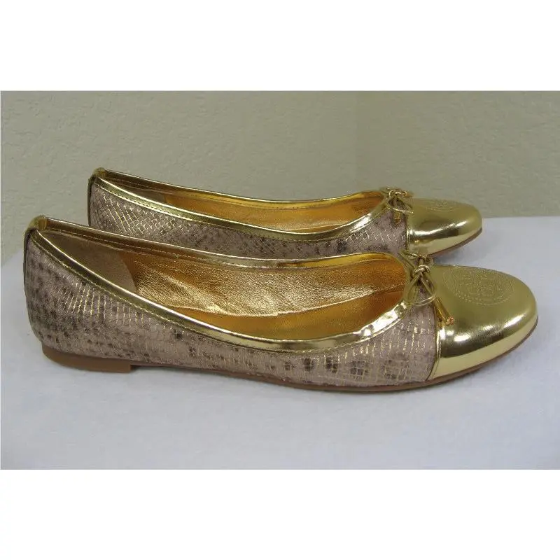 Tory Burch shoes - Verbena Cap Toe Bow Metallic Snake Ballet Flat - 21108699 - Gold, Manufacturer: gold (UPC: 885427182849) 2