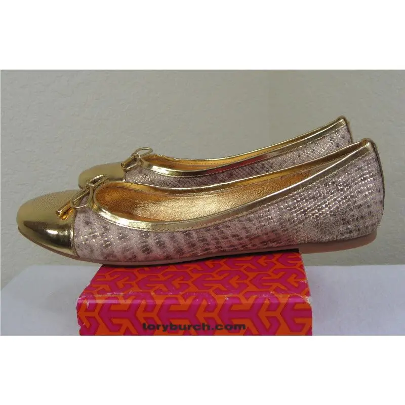 Tory Burch shoes - Verbena Cap Toe Bow Metallic Snake Ballet Flat - 21108699 - Gold, Manufacturer: gold (UPC: 885427182849) 5