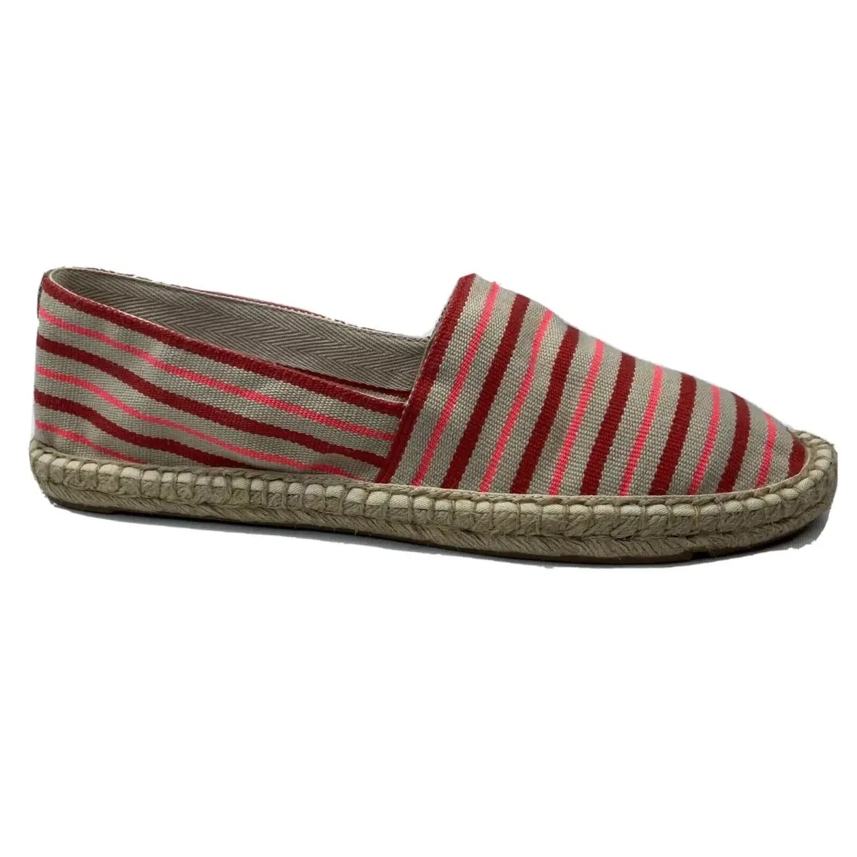 Tory Burch Slip-on Flat Espadrille Woven Stripes/canvas Size 11 Pink/red/natural - Multicolor, Manufacturer: Linen-Fluo Pink-Masai/Red/Natural/Royal 968