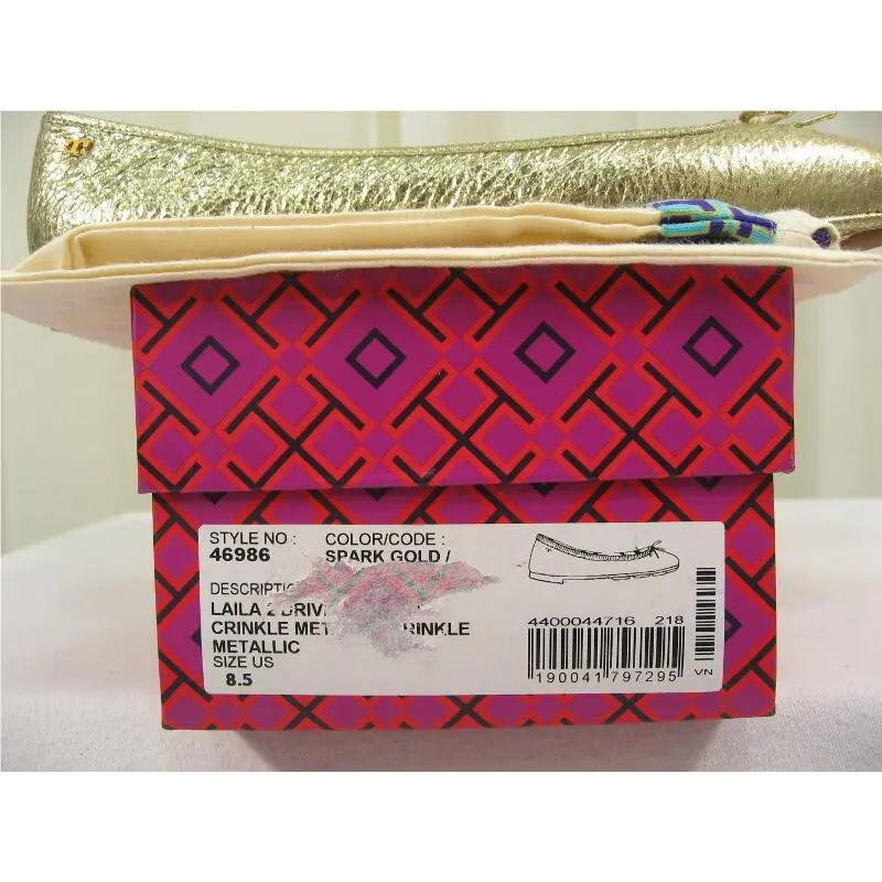 Tory Burch shoes - Laila 2 Crinkle Leather Driver Ballet Flat - 46986 - Spark Gold/Gold Logo, Manufacturer: spark gold (UPC: 190041797295) 10