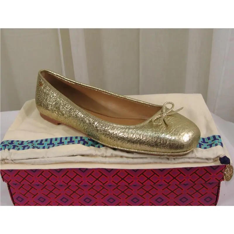 Tory Burch shoes - Laila 2 Crinkle Leather Driver Ballet Flat - 46986 - Spark Gold/Gold Logo, Manufacturer: spark gold (UPC: 190041797295) 1