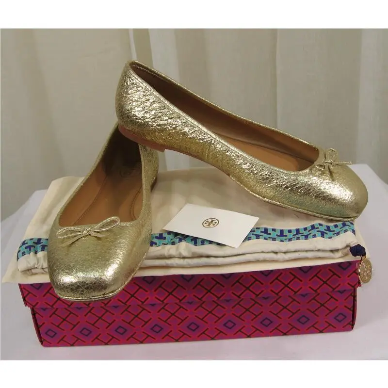 Tory Burch shoes - Laila 2 Crinkle Leather Driver Ballet Flat - 46986 - Spark Gold/Gold Logo, Manufacturer: spark gold (UPC: 190041797295) 2