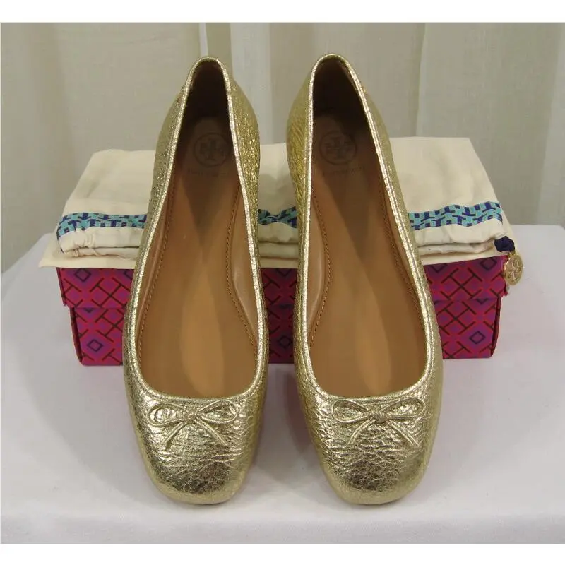 Tory Burch shoes - Laila 2 Crinkle Leather Driver Ballet Flat - 46986 - Spark Gold/Gold Logo, Manufacturer: spark gold (UPC: 190041797295) 5