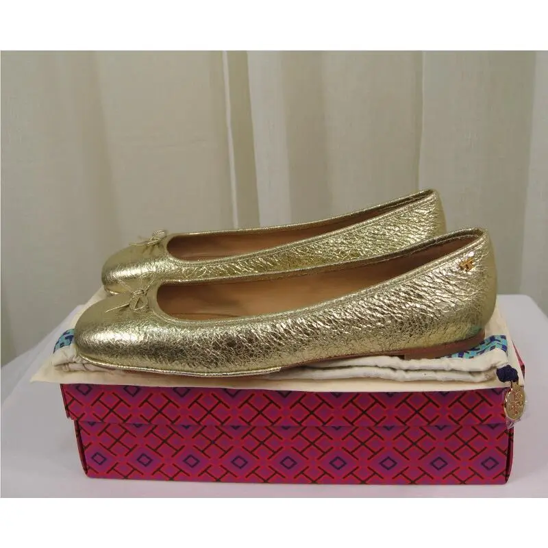 Tory Burch shoes - Laila 2 Crinkle Leather Driver Ballet Flat - 46986 - Spark Gold/Gold Logo, Manufacturer: spark gold (UPC: 190041797295) 6