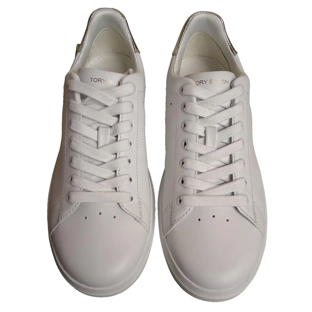 Tory Burch Women`s Howell Court Sneakers White with Silver Accents Size 6 - White