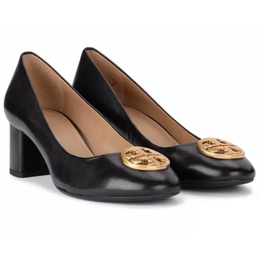 Tory Burch Black Leather Benton 50 MM Pumps Women`s Size 6.5 - Black
