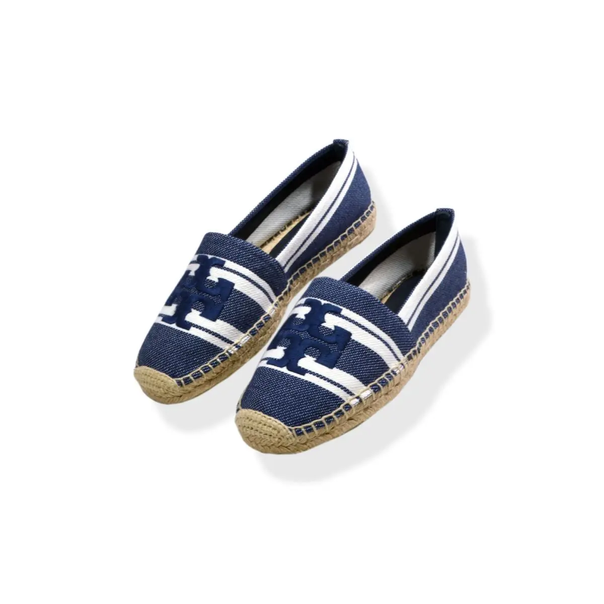Tory Burch Womens Blue Stripe Double T Logo Jacq Espadrille Slip On 10.5 TB-046 - Blue