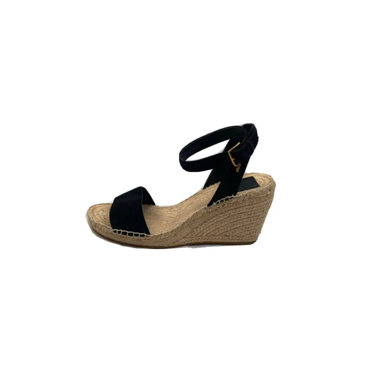 Tory Burch Laurel Wedge Espadrille Sandals Black Suede Women 9.5 - Black