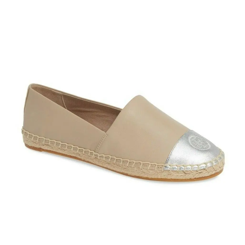 Tory Burch Women`s Colorblock Espadrille Flats Light Taupe/silver Size 5.5 - Beige