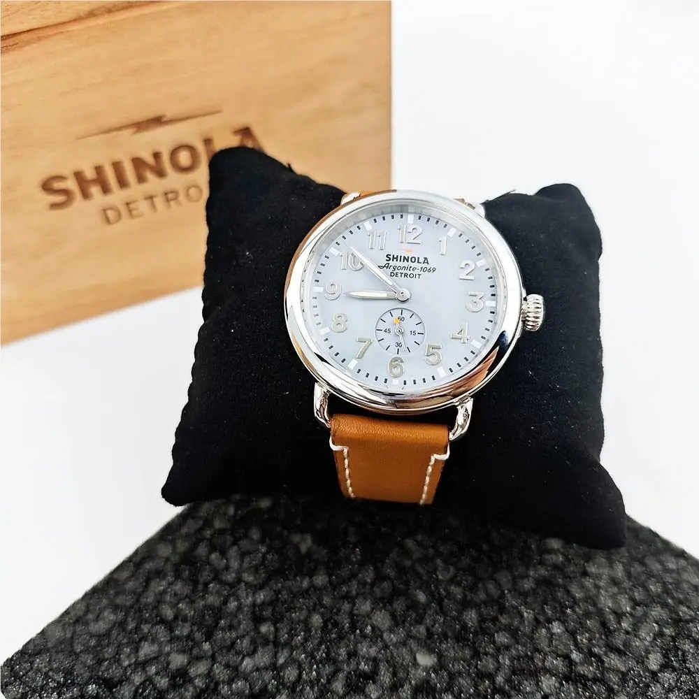 The Runwell 41mm Quartz Men`s Slate Blue Dial Tan Leather Strap Watch by Shinola
