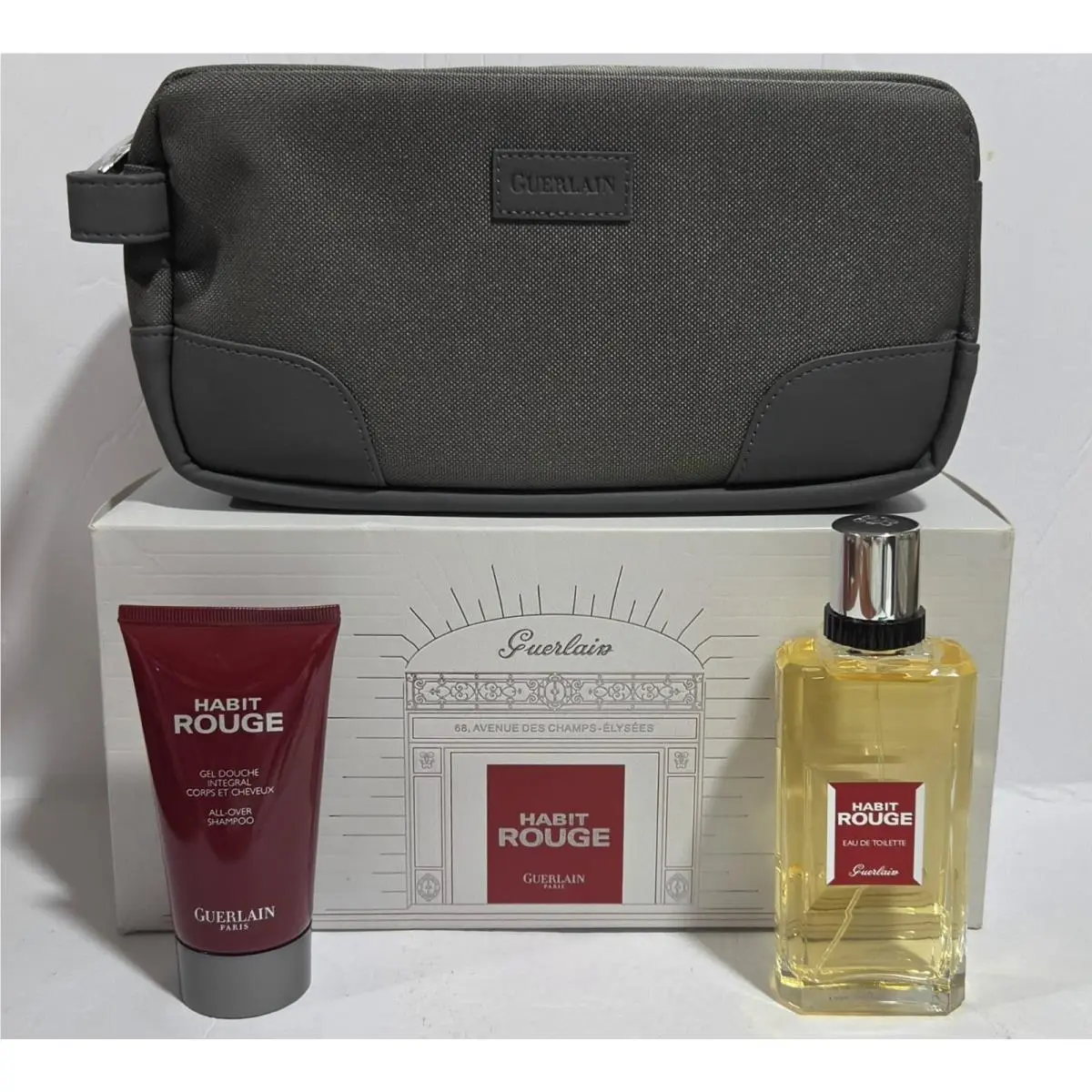 Habit Rouge  3.4floz Edt Spray 2.5floz All-over Shampoo Toiletry Bag by Guerlain