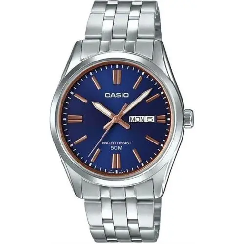 Men`s Silver Stainless Steel Analog Watch Blue Dial - MTP-1335D-2A2VDF by Casio
