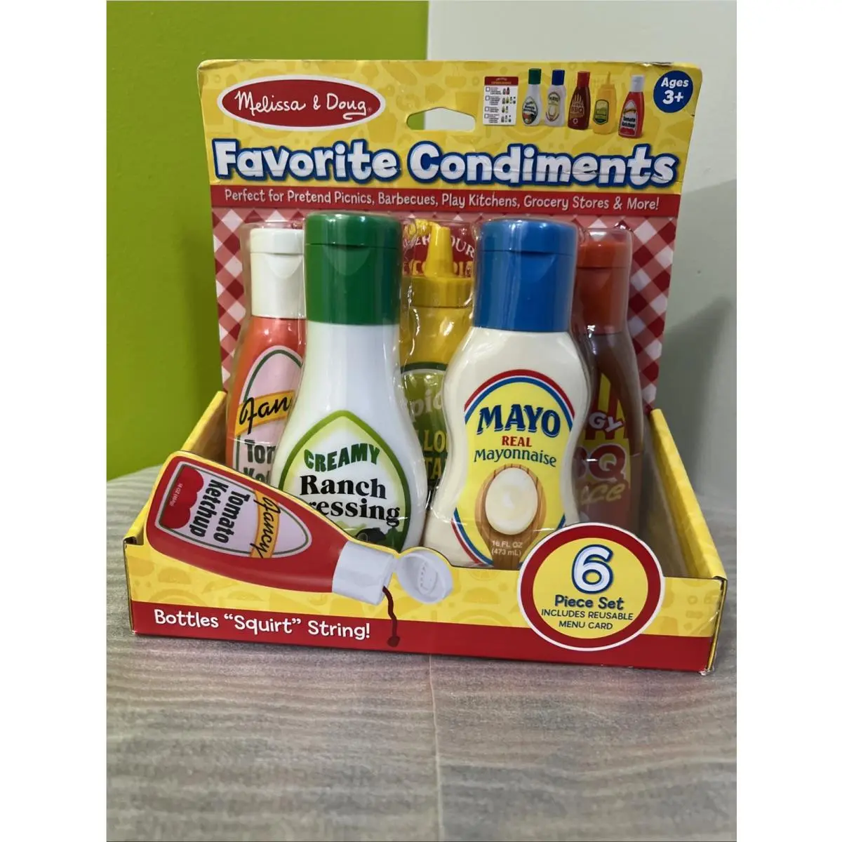 Melissa Doug Food Play 5 Condiments Squirt Bbq Ranch Mayo Ketchup Menu