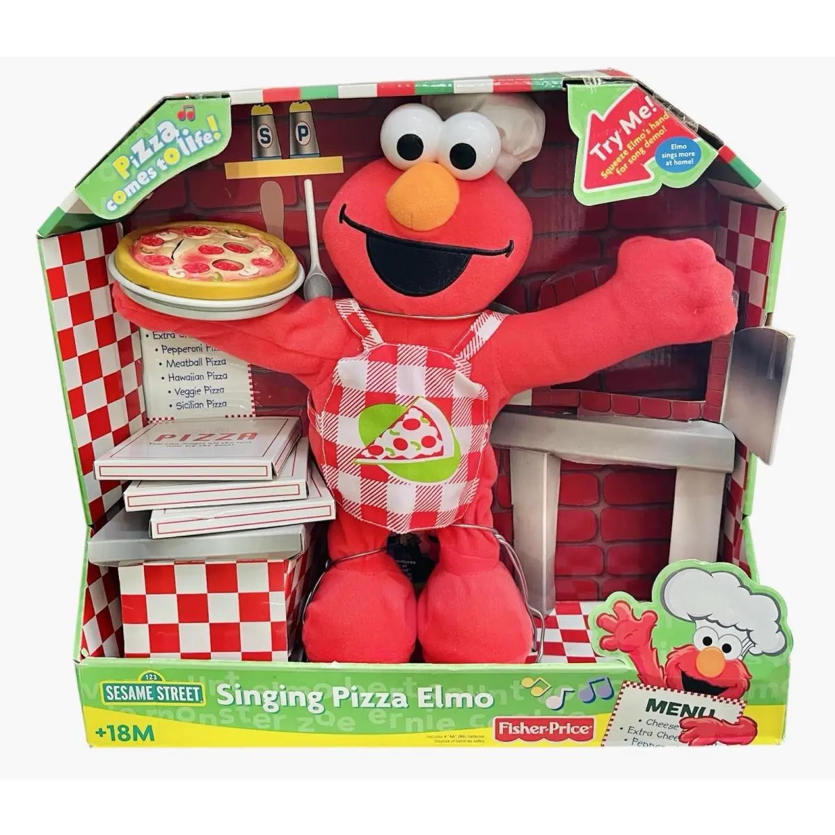 Singing Pizza Elmo Plush Toy Sesame Street Fisher Price Doll 2007 -works/video