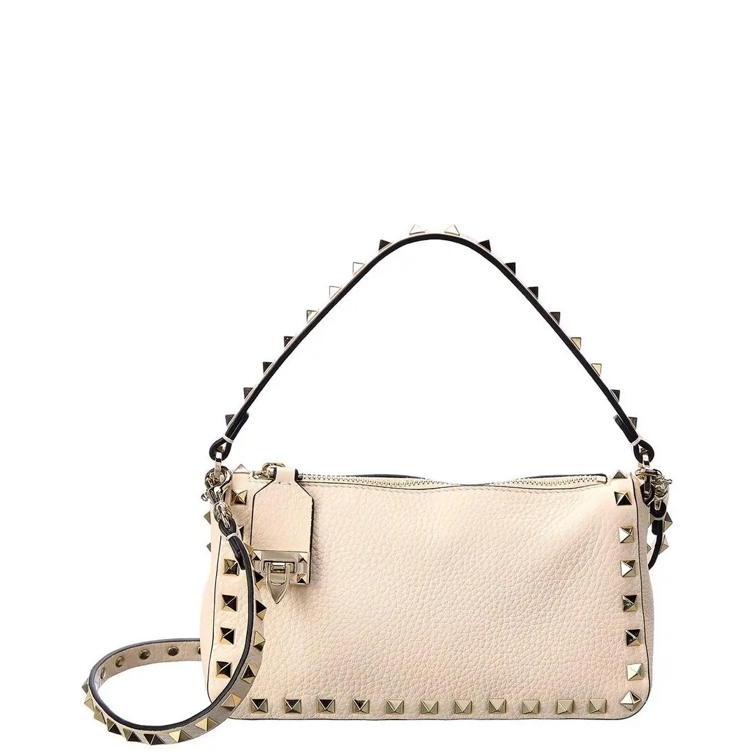 Rockstud Small Grainy Leather Crossbody Women`s Beige by Valentino