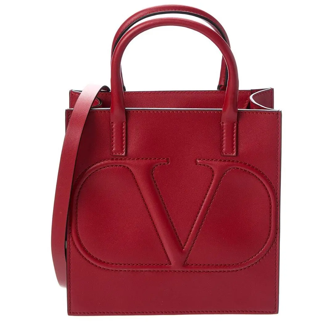 Valentino Vlogo Leather Tote Women`s Red