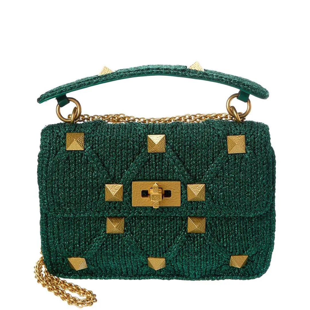 Roman Stud Medium Lurex Shoulder Bag Women`s Green by Valentino