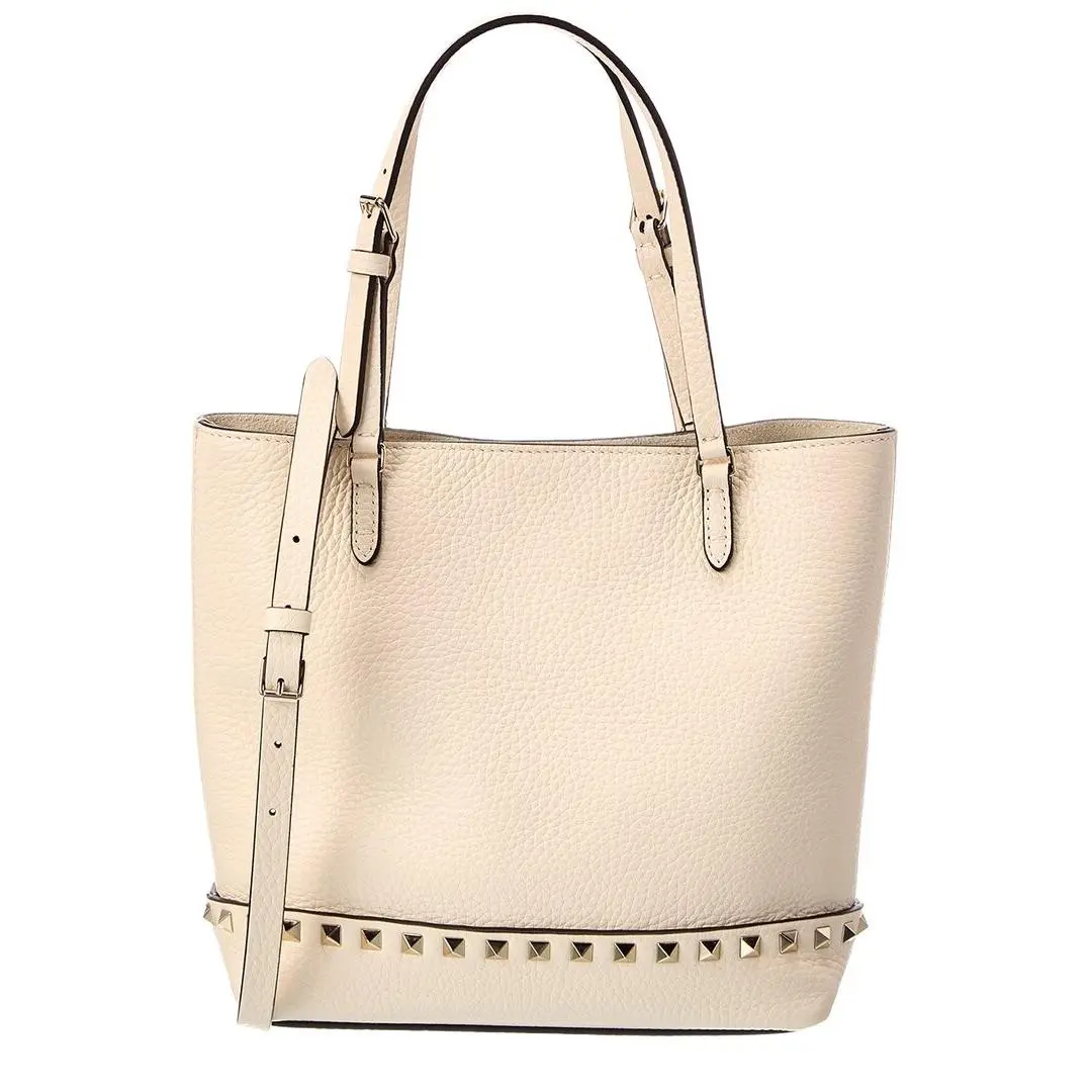 Valentino Rockstud Grainy Leather Tote Women`s White