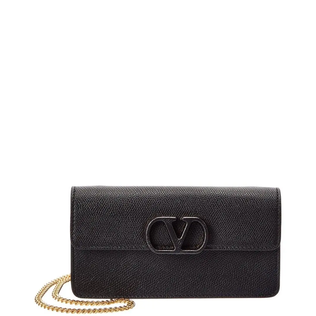 Valentino Vlogo Leather Wallet On Chain Women`s Black Os