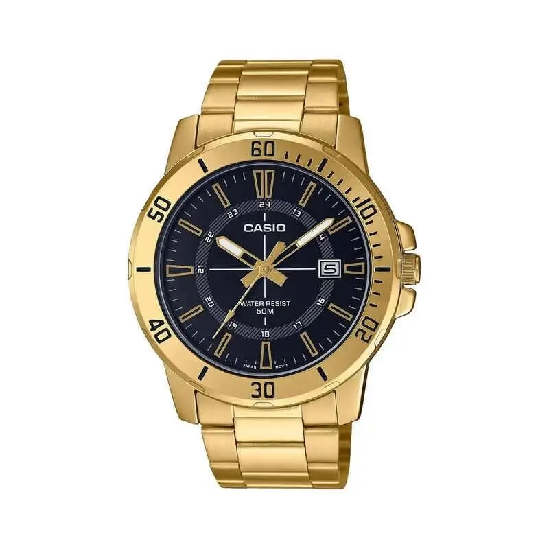Casio Men`s Gold-tone Black Dial Analog Watch -MTP-VD01G-1CVUDF