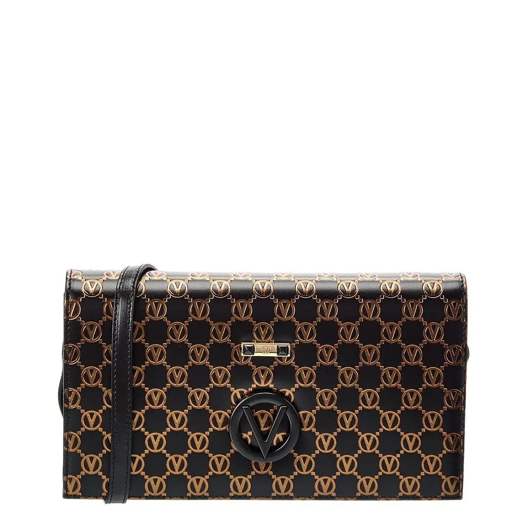 Valentino By Mario Valentino Lena Monogram Leather Shoulder Bag Women`s Black