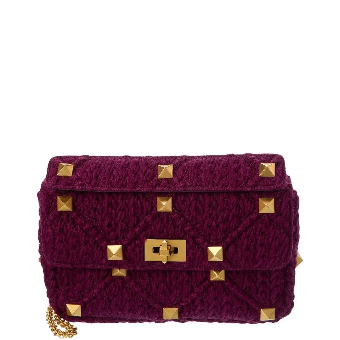 Roman Stud Large Crochet Shoulder Bag Women`s Purple by Valentino