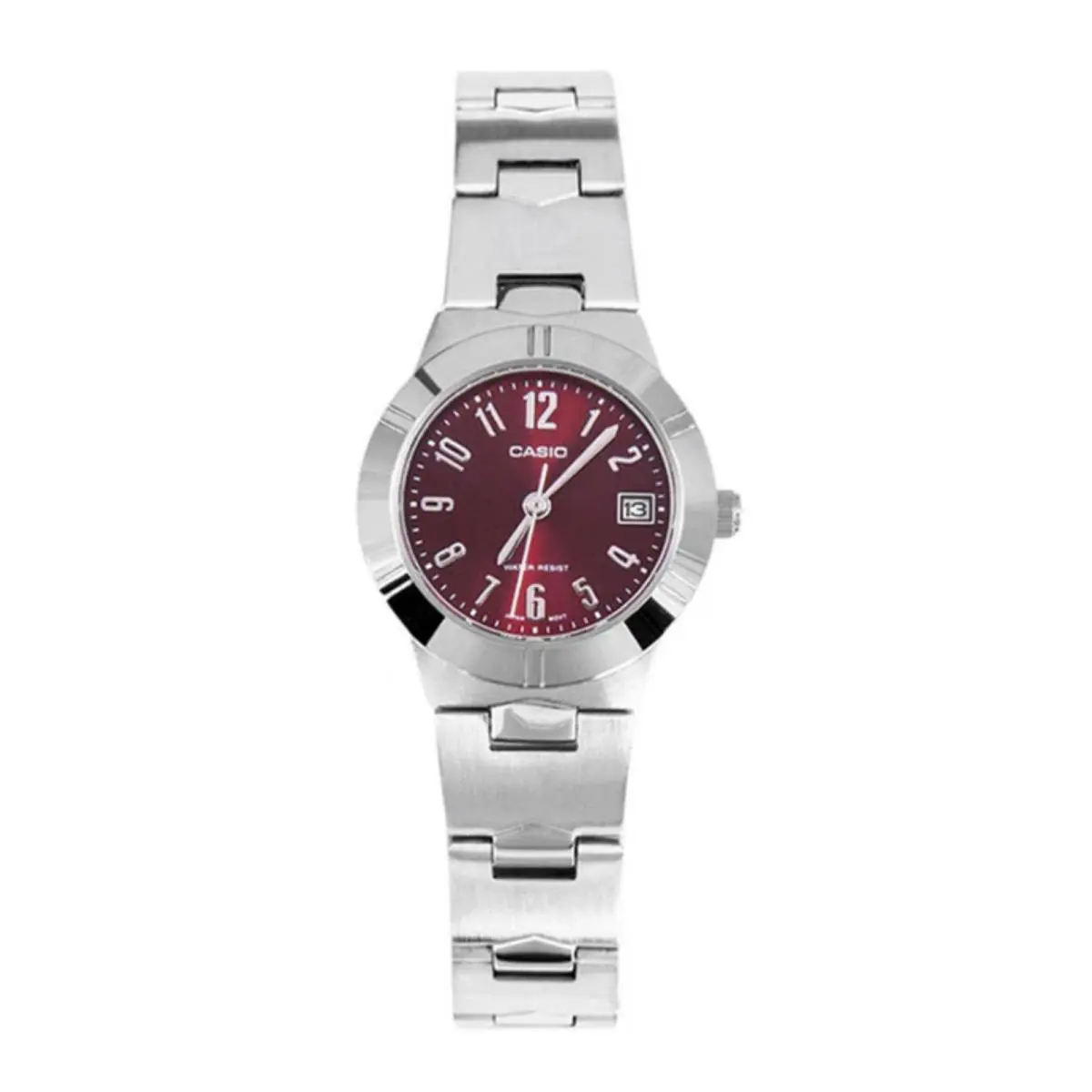 Women’s Burgundy Dial Analog Watch with Stainless Steel Bracelet by Casio