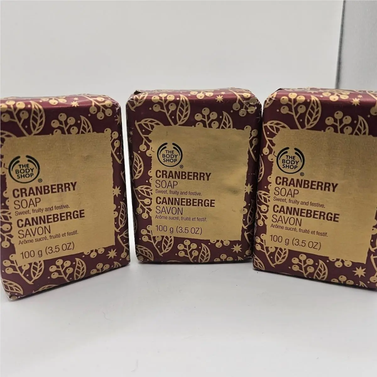 The Body Shop Cranberry Bar Soap Set 3 Bars 3.5oz Each Festive Scent by THE BODY SHOP