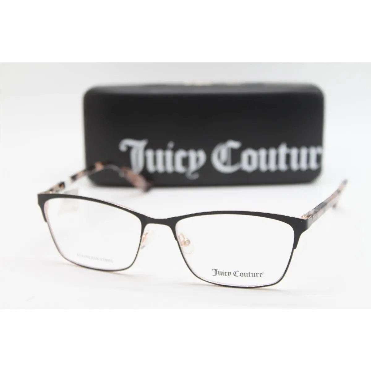JU232 003 Black Tort Temples Eyeglasses W/case 55-16 by Juicy Couture