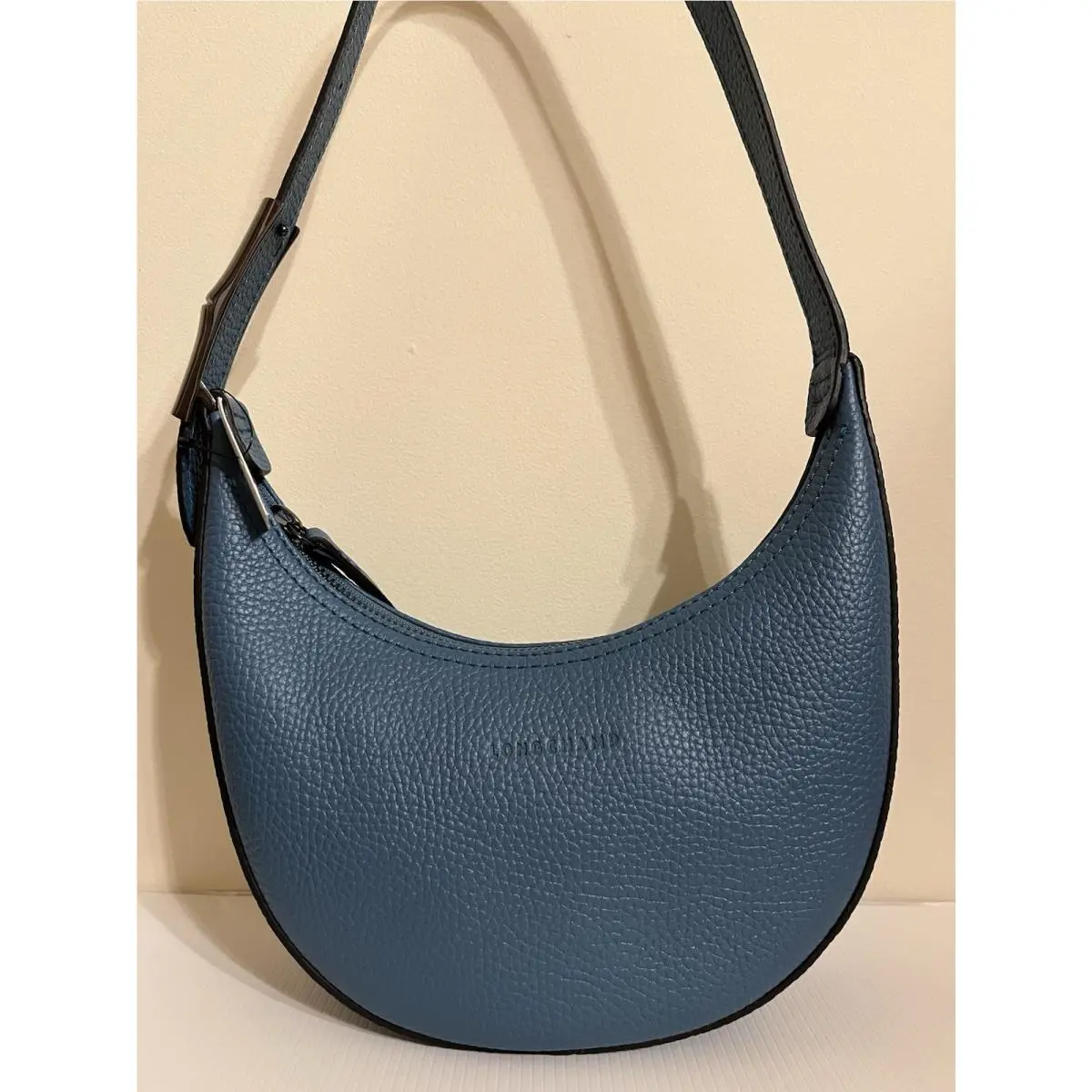 Le Roseau Essential Small Hobo Bag Blue Leather Made in France by Longchamp