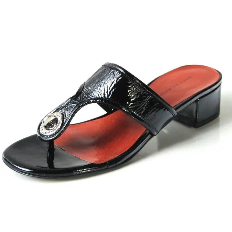 Black Patent Leather 36 6 Turnlock Key Logo Thong Slides Shoes by Marc Jacobs