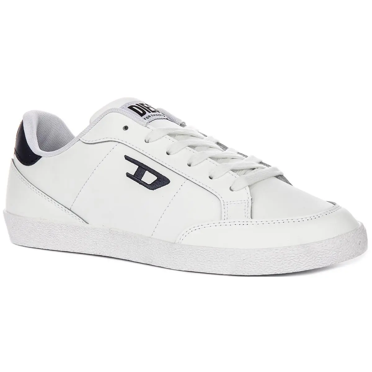 Diesel Leo Low Perforated Lace Up Leather Mens Sneaker In White Navy US 7 - 13 - White Navy