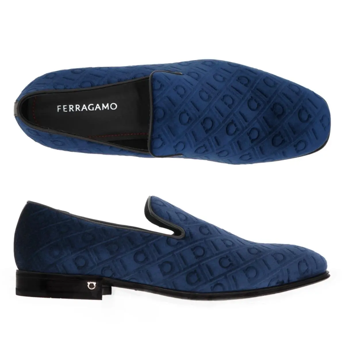 Berry Tex Formal Loafers Navy Blue Velvet Size 10 US by Salvatore Ferragamo