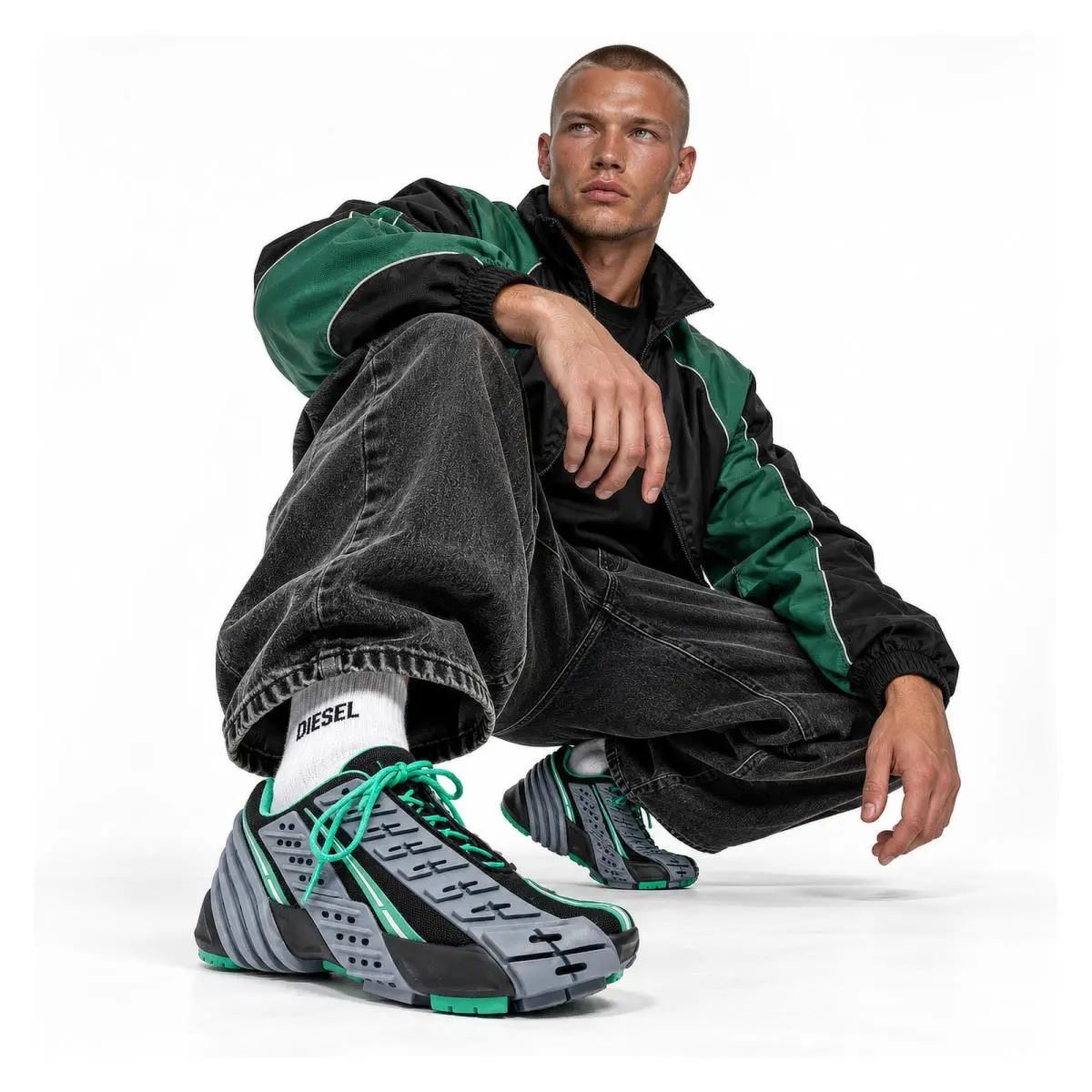 Diesel shoes - Diesel S-Prototype - Y02876-P4462-H9012 - Gray / Black / Mint Green 10