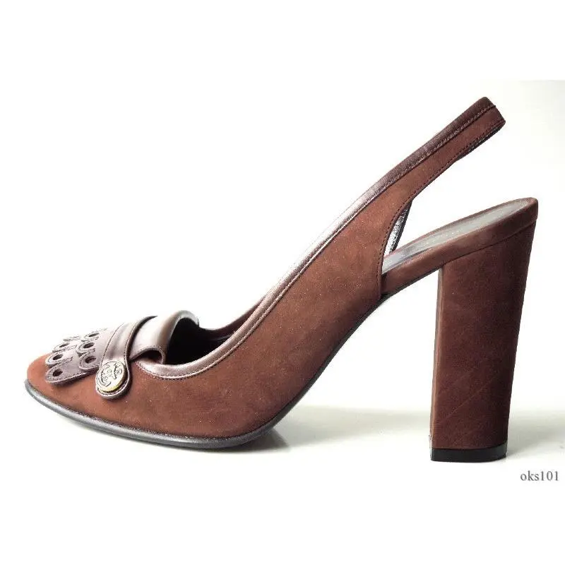 Brown Suede Slingbacks 7.5 Heels Shoes Italy 37.5 by Marc Jacobs