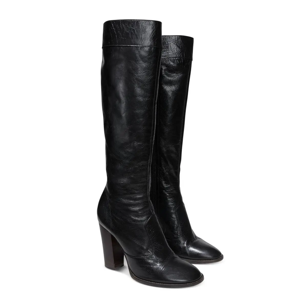 Womens Black Padded The Boot Round Toe Stacked Heel Leather Boots 40 by Marc Jacobs