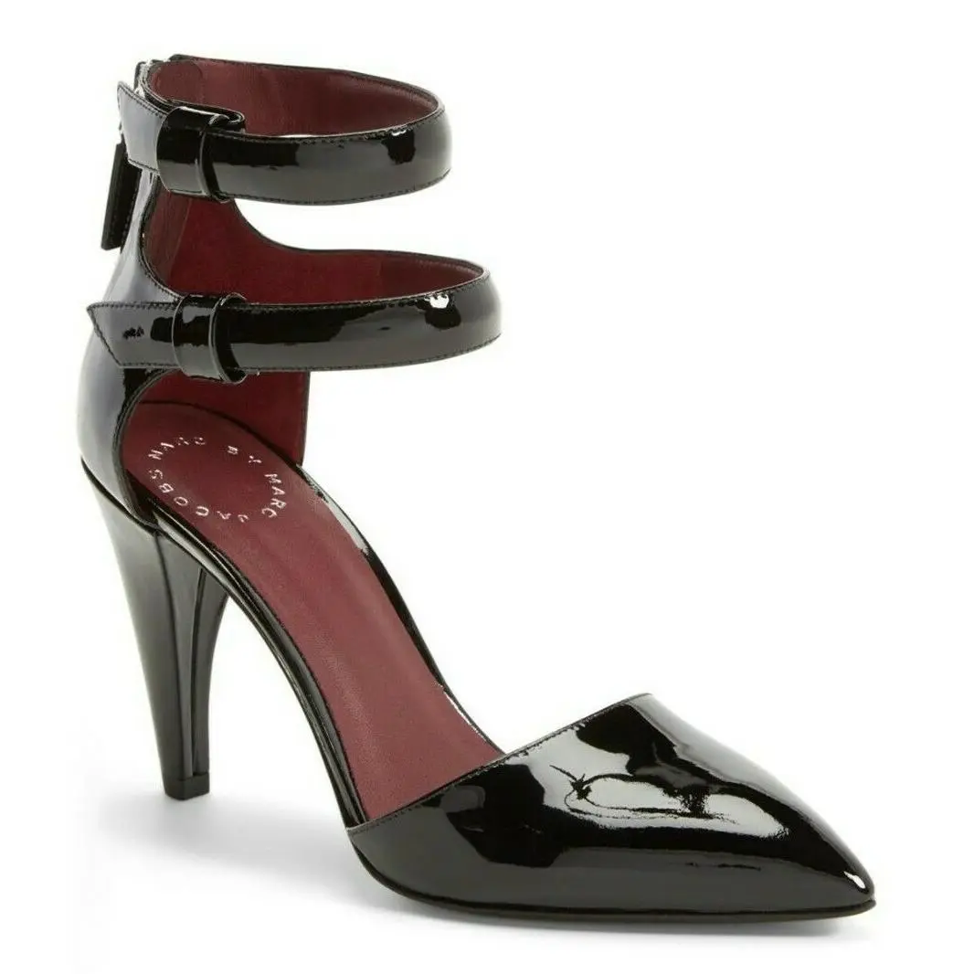 Reese Ankle Strap Leather Pump Heels Black Size 9 Runs Small 8.5 by Marc Jacobs