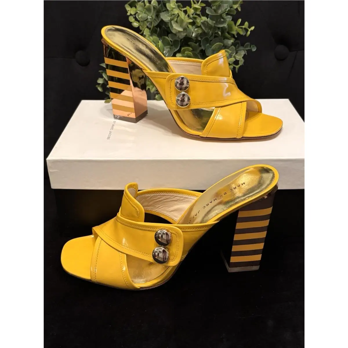 Marc Jacobs shoes - Marc by Marc Jacobs Art Deco Stripe Heels Yellow Gold - Yellow 0