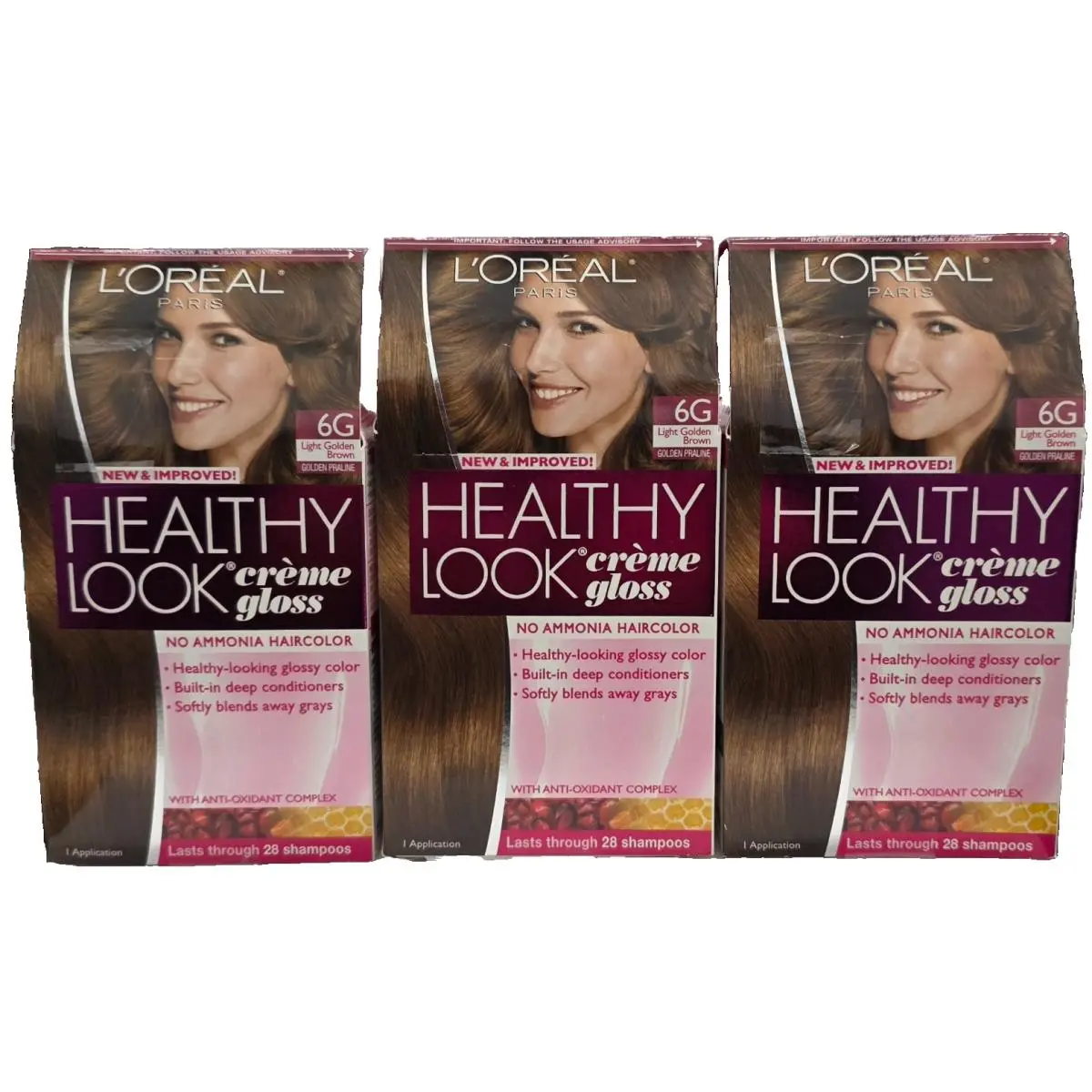 3 Pack L`oréal Healthy Look Creme Gloss Hair Color-6G Light Golden Brown by L'Oréal