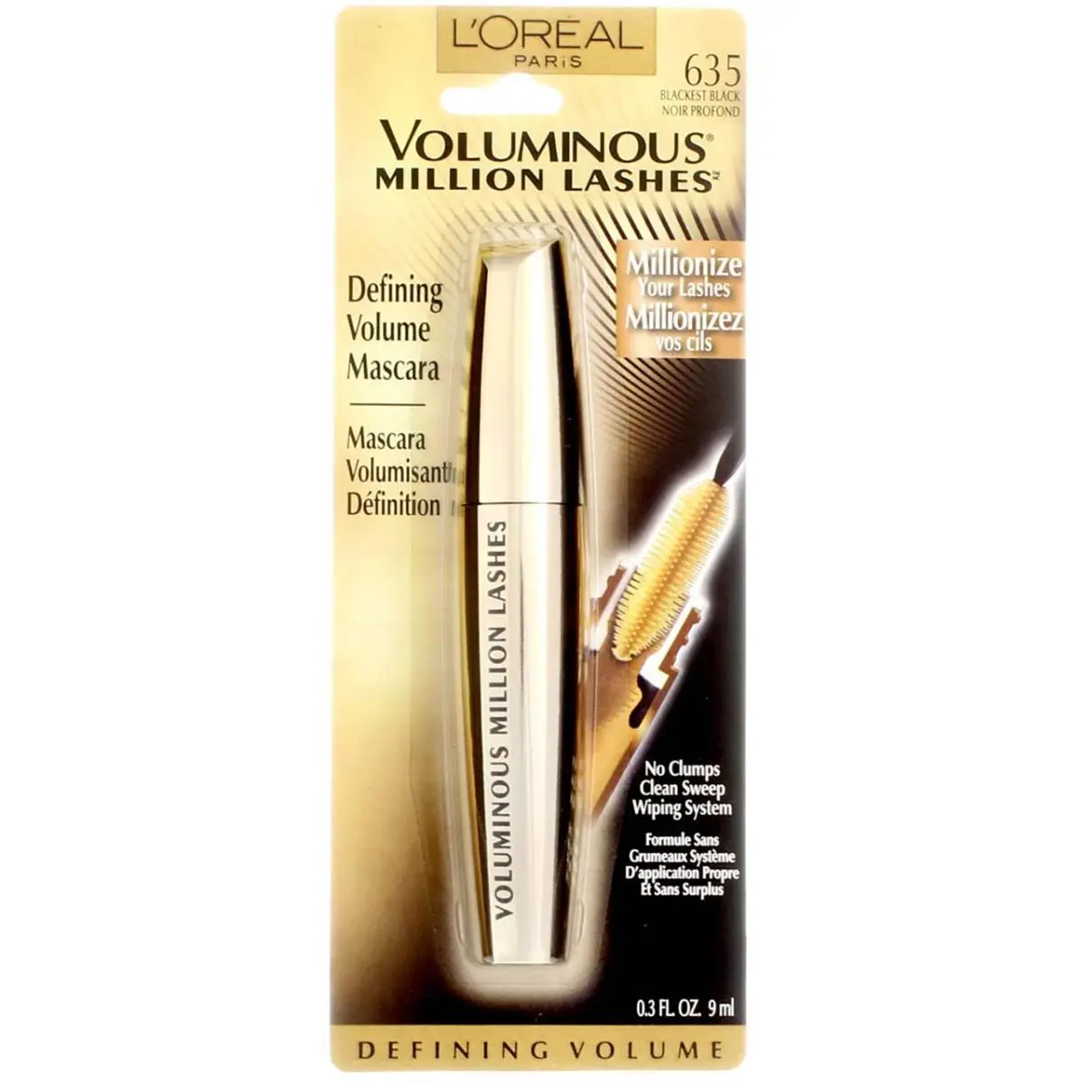 4 Pack L`oreal Paris Voluminous Million Lashes Washable Mascara Blackest by L'Oréal
